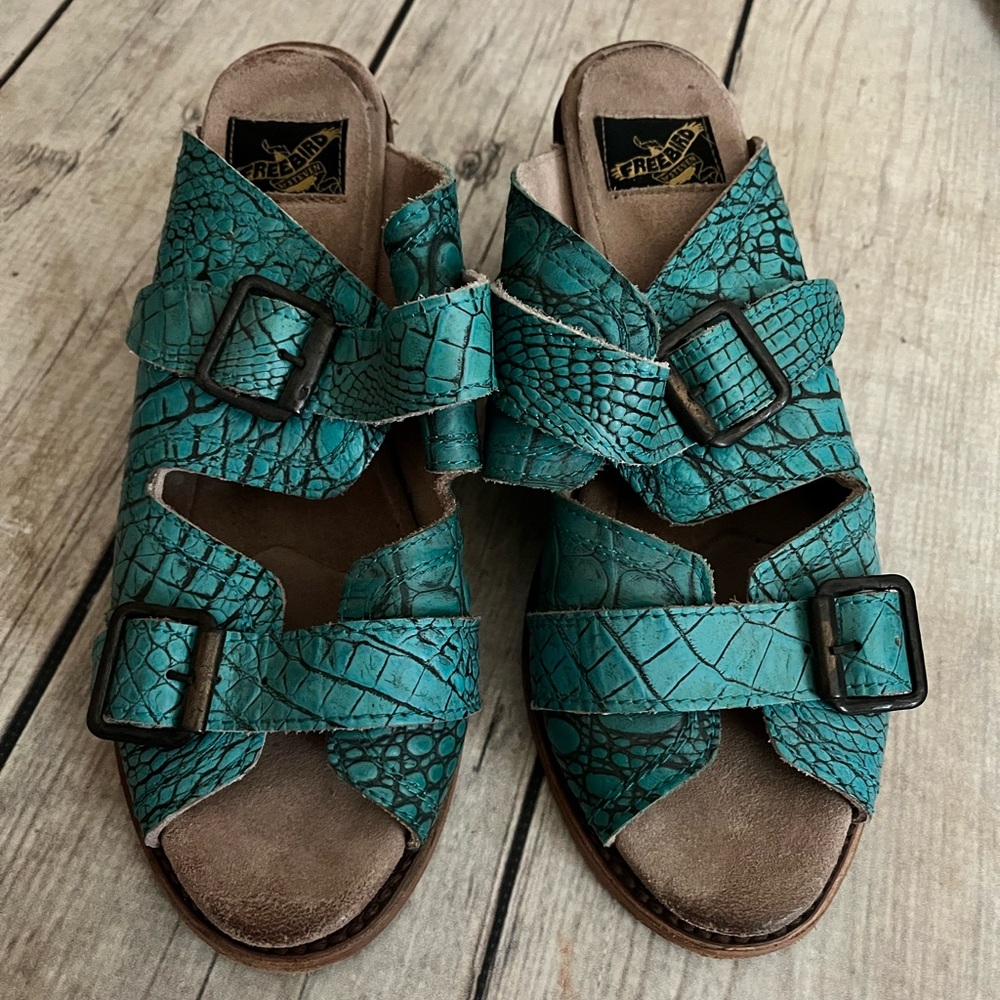 Freebird by Steven Turquoise Croc-Embossed Heels